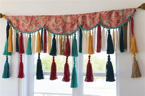 tassel window valance|boho valance with tassels.